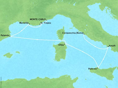 Cruises Oceania Riviera Map Detail Monte Carlo, Monaco to Civitavecchia, Italy May 10-17 2018 - 7 Days