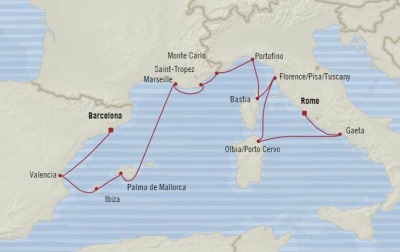 Cruises Oceania Sirena Map Detail Barcelona, Spain to Civitavecchia, Italy August 18-30 2017 - 12 Days
