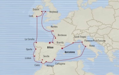 Cruises Oceania Sirena Map Detail Barcelona, Spain to Bilbao, Spain July 17 August 8 2017 - 22 Days