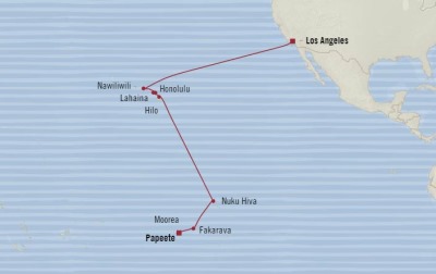 Cruises Oceania Sirena Map Detail Los Angeles, CA, United States to Papeete, French Polynesia November 12-30 2017 - 18 Days