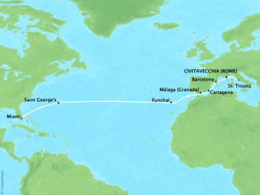 Cruises Oceania Sirena Map Detail Civitavecchia, Italy to Miami, FL, United States August 31 September 16 2018 - 16 Days