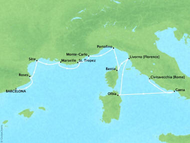 Cruises Oceania Sirena Map Detail Barcelona, Spain to Civitavecchia, Italy July 18-30 2018 - 12 Days