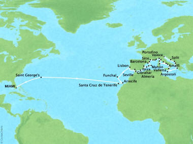 Cruises Oceania Sirena Map Detail Miami, FL, United States to Venice, Italy June 23 August 9 2018 - 47 Days