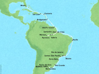 Cruises Oceania Sirena Map Detail Buenos Aires, Argentina to Miami, FL, United States March 21 April 23 2018 - 34 Days