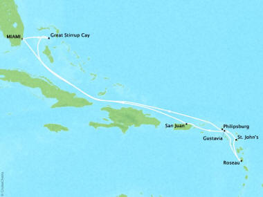 Cruises Oceania Sirena Map Detail Miami, FL, United States to Miami, FL, United States May 24 June 3 2018 - 10 Days