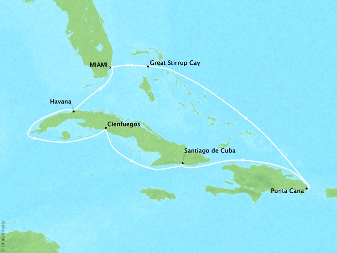 Cruises Oceania Sirena Map Detail Miami, FL, United States to Miami, FL, United States November 30 December 10 2018 - 10 Days