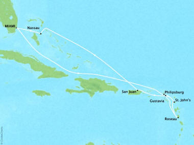 Cruises Oceania Sirena Map Detail Miami, FL, United States to Miami, FL, United States October 26 November 5 2018 - 10 Days
