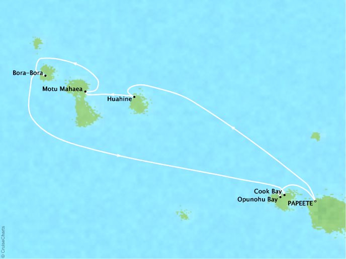 Cruises Ponant Yatch Cruises Expeditions Le Boreal Map Detail Papeete, French Polynesia to Papeete, French Polynesia October 20-27 2017 - 7 Days