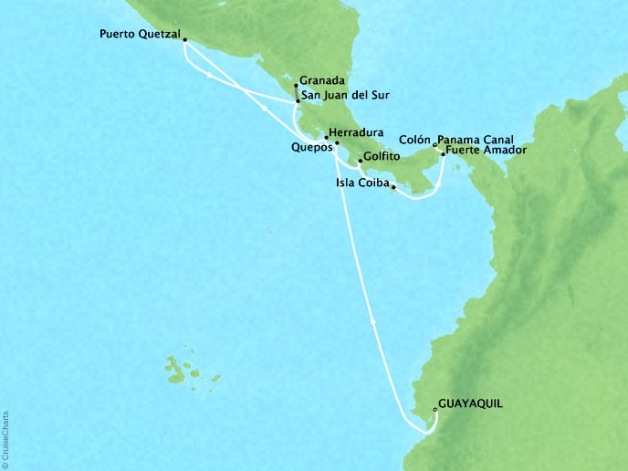 Cruises Ponant Yatch Cruises Expeditions Le Boreal Map Detail Guayaquil, Ecuador to Col�n, Panama April 1-14 2018 - 14 Days