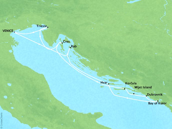 Cruises Ponant Yatch Cruises Expeditions Le Lyrial Map Detail Venice, Italy to Venice, Italy August 15-23 2018 - 8 Days