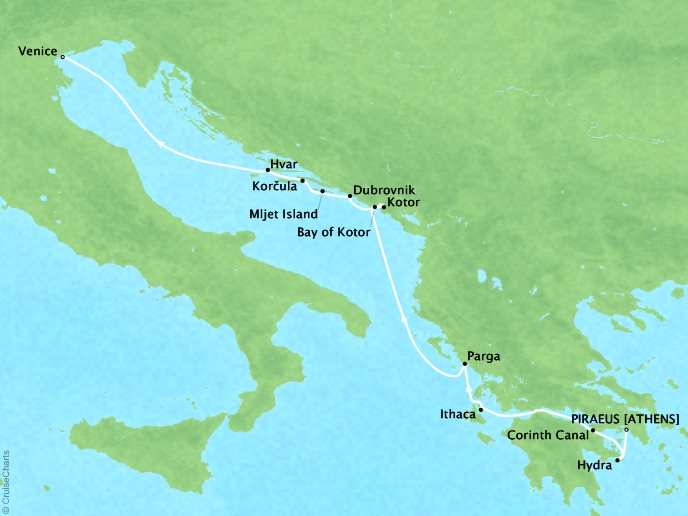 Cruises Ponant Yatch Cruises Expeditions Le Lyrial Map Detail Piraeus, Greece to Venice, Italy August 7-15 2018 - 8 Days