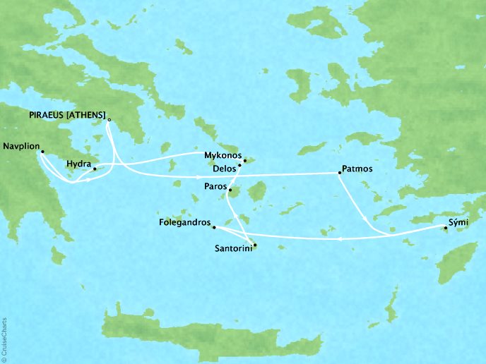 Cruises Ponant Yatch Cruises Expeditions Le Lyrial Map Detail Piraeus, Greece to Piraeus, Greece July 5-13 2018 - 8 Days