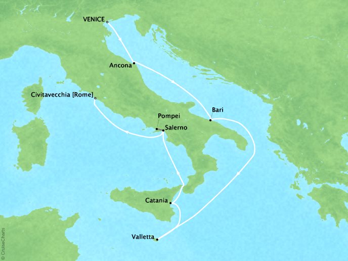 Cruises Ponant Yatch Cruises Expeditions Le Lyrial Map Detail Venice, Italy to Civitavecchia, Italy September 20-27 2018 - 7 Days
