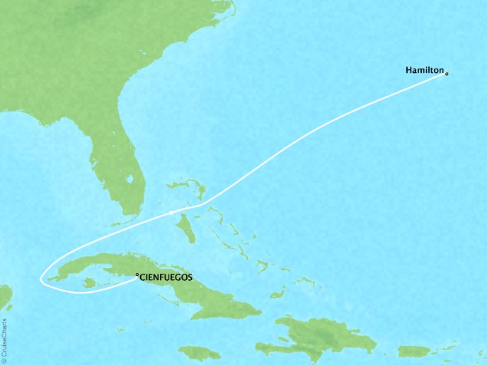 Cruises Ponant Yatch Cruises Expeditions Le Ponant Map Detail Cienfuegos, Cuba to Hamilton, United Kingdom April 11-17 2017 - 6 Days