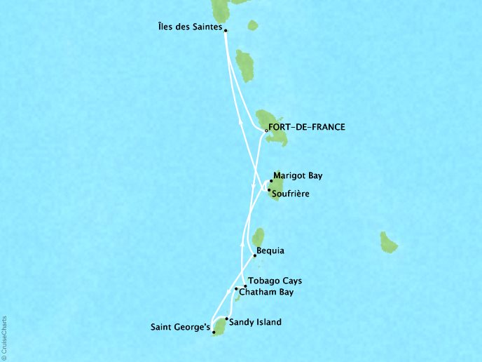 Cruises Ponant Yatch Cruises Expeditions Le Ponant Map Detail Fort-de-France, Martinique to Fort-de-France, Martinique December 27 2021 January 3 2022 - 7 Days