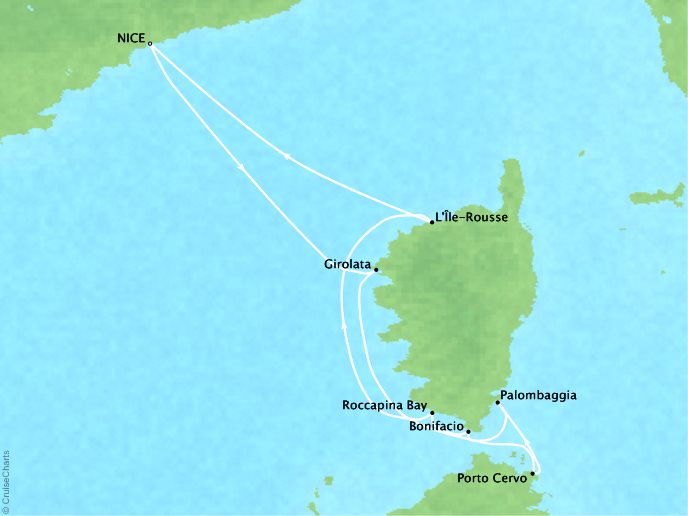 Cruises Ponant Yatch Cruises Expeditions Le Ponant Map Detail Nice, France to Nice, France July 5-12 2018 - 7 Days