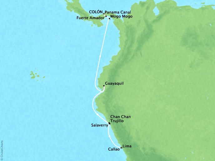 Cruises Ponant Yatch Cruises Expeditions Le Soleal Map Detail Col�n, Panama to Lima, Peru October 14-23 2017 - 9 Days