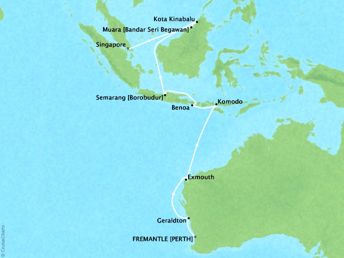 Cruises Regent Seven Seas Navigator Map Detail Fremantle, Australia to Singapore, Singapore February 25 March 13 2018 - 17 Days