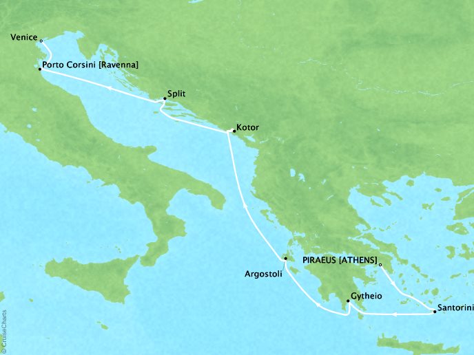 Cruises Regent Seven Seas Navigator Map Detail Athens (Piraeus), Greece to Venice, Italy September 26 October 3 2016 - 7 Days