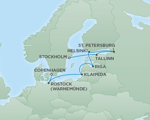 Cruises RSSC Regent Seven Explorer Map Detail Stockholm, Sweden to Copenhagen, Denmark August 4-14 2018 - 10 Days