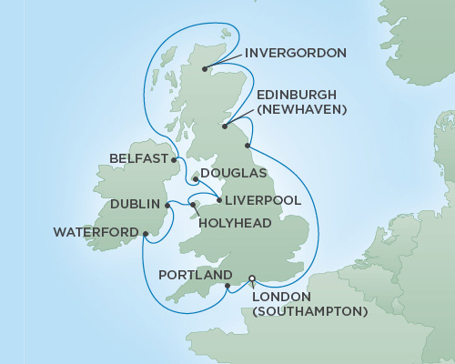 Cruises RSSC Regent Seven Explorer Map Detail London (Southampton), England to London (Southampton), England May 31 June 12 2018 - 12 Days