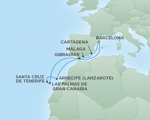 Cruises RSSC Regent Seven Explorer Map Detail Barcelona, Spain to Barcelona, Spain October 29 November 8 2018 - 10 Days