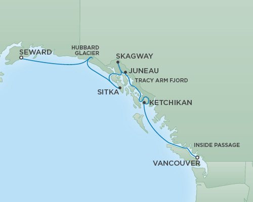 Cruises RSSC Regent Seven Mariner Map Detail Vancouver, Canada to Anchorage (Seward), Alaska August 8-15 2018 - 7 Days
