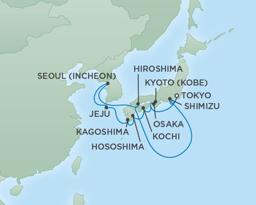 Cruises RSSC Regent Seven Mariner Map Detail Tokyo, Japan to Tokyo, Japan April 15-27 2019 - 12 Days