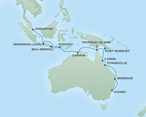 Cruises RSSC Regent Seven Mariner Map Detail Sydney, Australia to Singapore, Singapore January 20 February 9 2019 - 20 Days