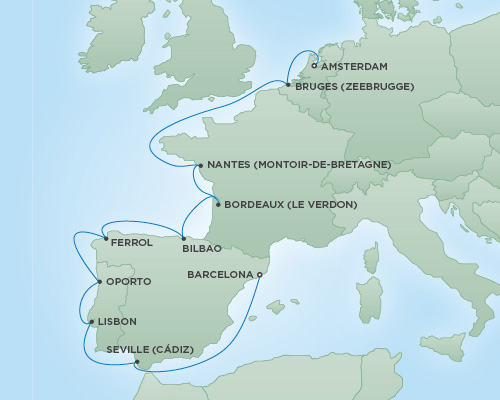 Cruises RSSC Regent Seven Navigator Map Detail Amsterdam, Netherlands to Barcelona, Spain August 21 September 1 2018 - 11 Days