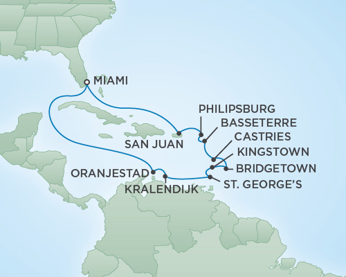 Cruises RSSC Regent Seven Navigator Map Detail Miami, Florida to Miami, Florida November 11-25 2018 - 14 Days