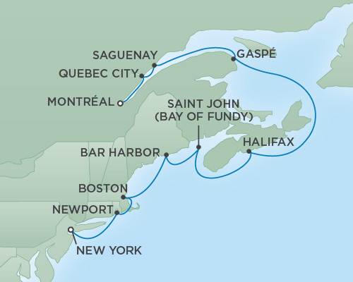 Cruises RSSC Regent Seven Navigator Map Detail Montral, Canada to New York City, New York September 28 October 8 2018 - 10 Days