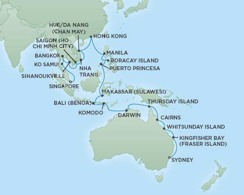Cruises RSSC Regent Seven Navigator Map Detail Sydney, Australia to Singapore, Singapore February 12 March 20 2019 - 36 Days