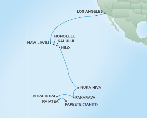 Cruises RSSC Regent Seven Navigator Map Detail Los Angeles, California to Papeete, Tahiti January 4-24 2019 - 20 Days