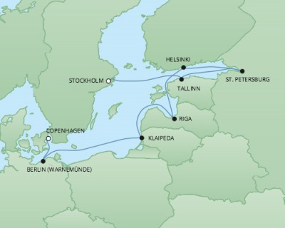 Cruises RSSC Regent Seven Explorer Map Detail Copenhagen, Denmark to Stockholm, Sweden July 3-13 2017 - 10 Days