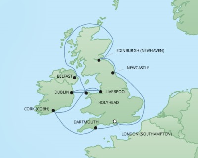 Cruises RSSC Regent Seven Explorer Map Detail Southampton, United Kingdom to Southampton, United Kingdom June 3-14 2017 - 11 Days