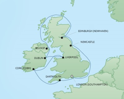 Cruises RSSC Regent Seven Explorer Map Detail Southampton, United Kingdom to Southampton, United Kingdom September 12-22 2017 - 10 Days