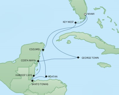 Cruises RSSC Regent Seven Explorer Map Detail Miami, FL, United States to Miami, FL, United States March 1-11 2018 - 10 Days