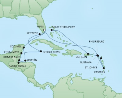 Cruises RSSC Regent Seven Explorer Map Detail Miami, FL, United States to Miami, FL, United States March 1-21 2018 - 20 Days