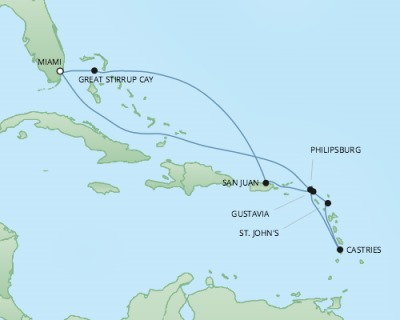 Cruises RSSC Regent Seven Explorer Map Detail Miami, FL, United States to Miami, FL, United States March 11-21 2018 - 10 Days
