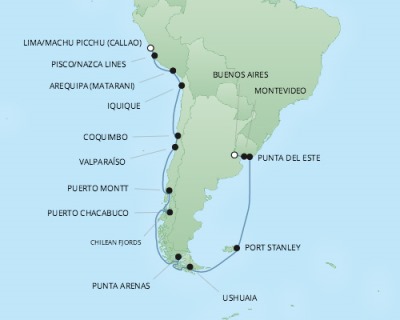 Cruises RSSC Regent Seven Mariner Map Detail Callao, Peru to Buenos Aires, Argentina January 23 February 13 2018 - 22 Days