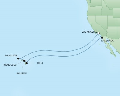 Cruises RSSC Regent Seven Navigator Map Detail Los Angeles, CA, United States to Los Angeles, CA, United States December 11-29 2017 - 18 Days
