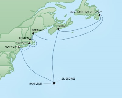 Cruises RSSC Regent Seven Navigator Map Detail New York, NY, United States to New York, NY, United States October 17-29 2017 - 12 Days