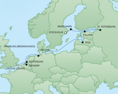 Cruises RSSC Regent Seven Navigator Map Detail Stockholm, Sweden to Dover, United Kingdom September 14-26 2017 - 12 Days