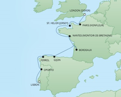 Cruises RSSC Regent Seven Navigator Map Detail Dover, United Kingdom to Lisbon, Portugal September 26 October 6 2017 - 10 Days