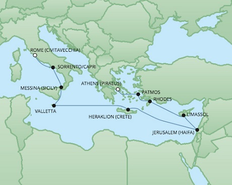 Cruises RSSC Regent Seven Voyager Map Detail Piraeus, Greece to Civitavecchia, Italy October 15-27 2017 - 12 Days