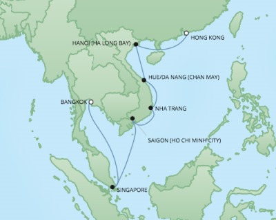 Cruises RSSC Regent Seven Voyager Map Detail Hong Kong, China to Laem Chabang, Thailand April 8-22 2018 - 14 Days