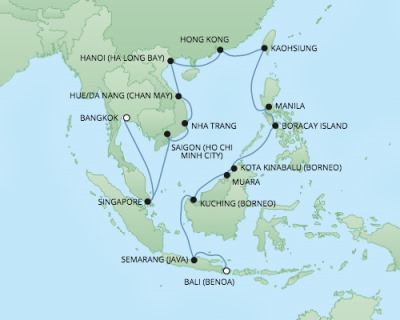 Cruises RSSC Regent Seven Voyager Map Detail Benoa (Bali), Indonesia to Laem Chabang, Thailand March 24 April 22 2018 - 29 Days