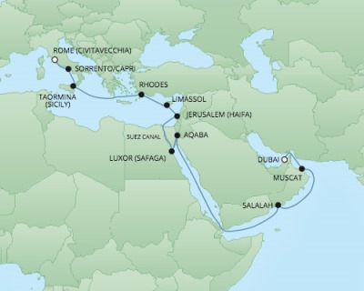 Cruises RSSC Regent Seven Voyager Map Detail Dubai, United Arab Emirates to Civitavecchia, Italy May 12 June 1 2018 - 20 Days