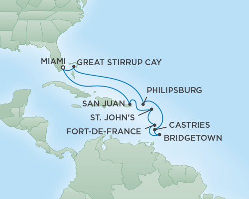 Cruises RSSC Regent Seven Voyager Map Detail Miami, Florida to Miami, Florida December 16-28 2018 - 12 Days
